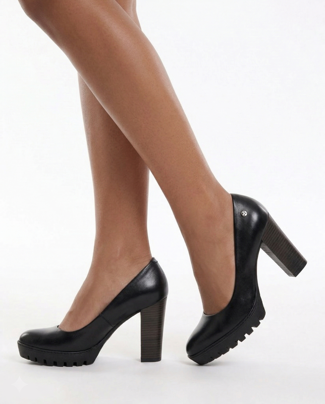 Maciejka Leather Comfortable Pumps On Platform Black 02629-01/00-1