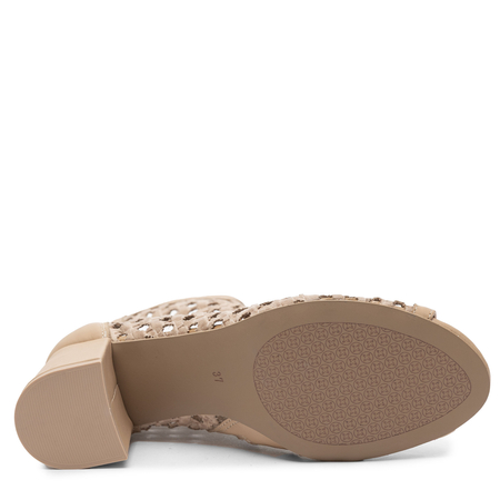 Maciejka Leather Openwork Ankle Boots On Block Heel With Peep Toe Beige 07412-04/00-1