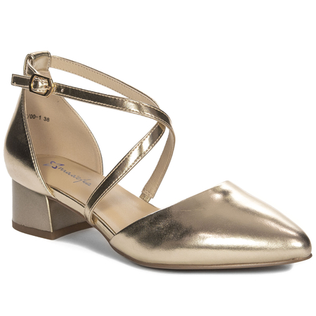 Maciejka Leather Low-Block-Heel Pumps With Ankle Strap Gold K6807-25/00-1