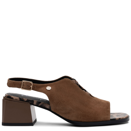 Maciejka Leather Sandals Block Heel Open Back Brown K7521-14/00-1
