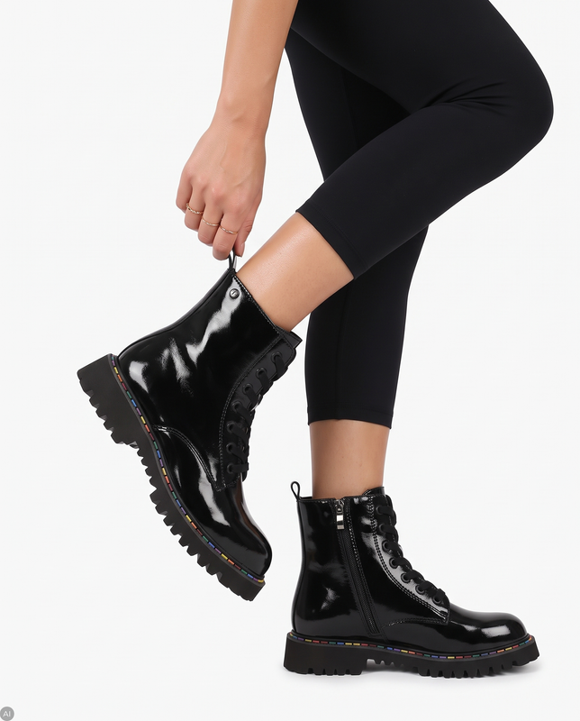 Filippo Patent Leather Women's Ankle Boots with Rainbow Trim Black DBT7428-26-BK-L