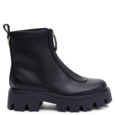 Guess Stylish Women's Platform Ankle Boots With Golden Front Zipper Black FLFRR2-ELE10-BLK
