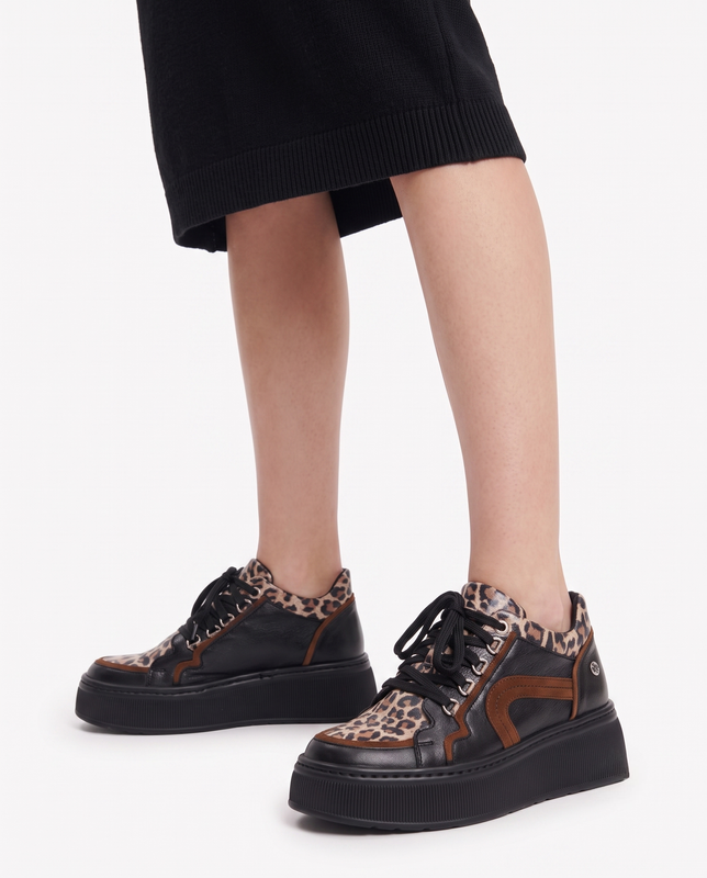 Maciejka Leather Platform Sneakers Animal Print Black 07078-01/00-8