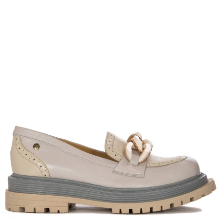 Maciejka Skórzane Półbuty Na Platformie z Łańcuchem Beżowe 05978-03/00-5