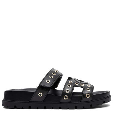Guess Klapki Damskie Na Platformie z Oczkami Black FLPFAS-ELE03-BLK