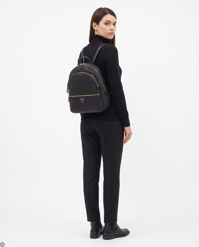 Guess Stylish City Women's Backpack with Embossed Monogram A4 Black HWPD7118330-BLACK