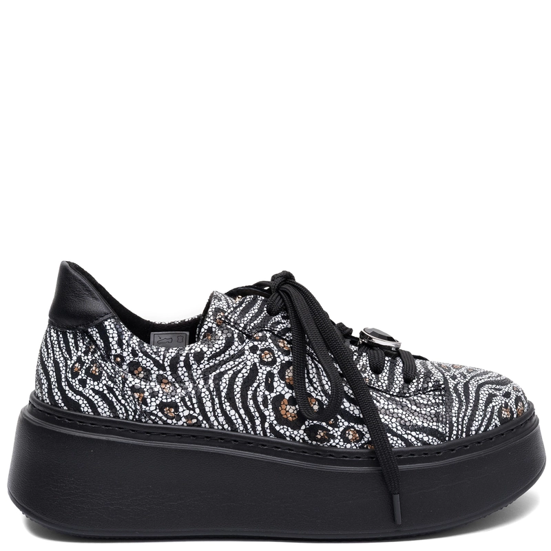 Maciejka Damskie Skórzane Sneakersy Na Platformie Biało-Czarne 6191W-25/00-8