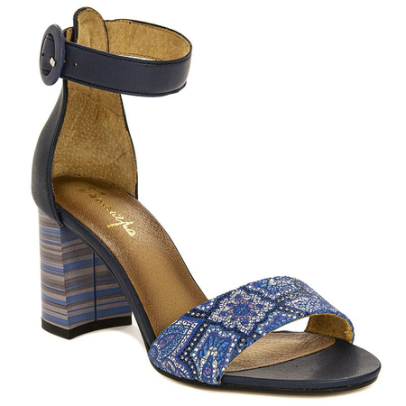 Maciejka Leather Block Heel Sandals Patterned Navy Blue 04235-17/00-5