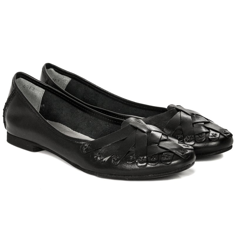 Maciejka Leather Woven Ballerinas On Flat Sole Black 01358-01/00-0
