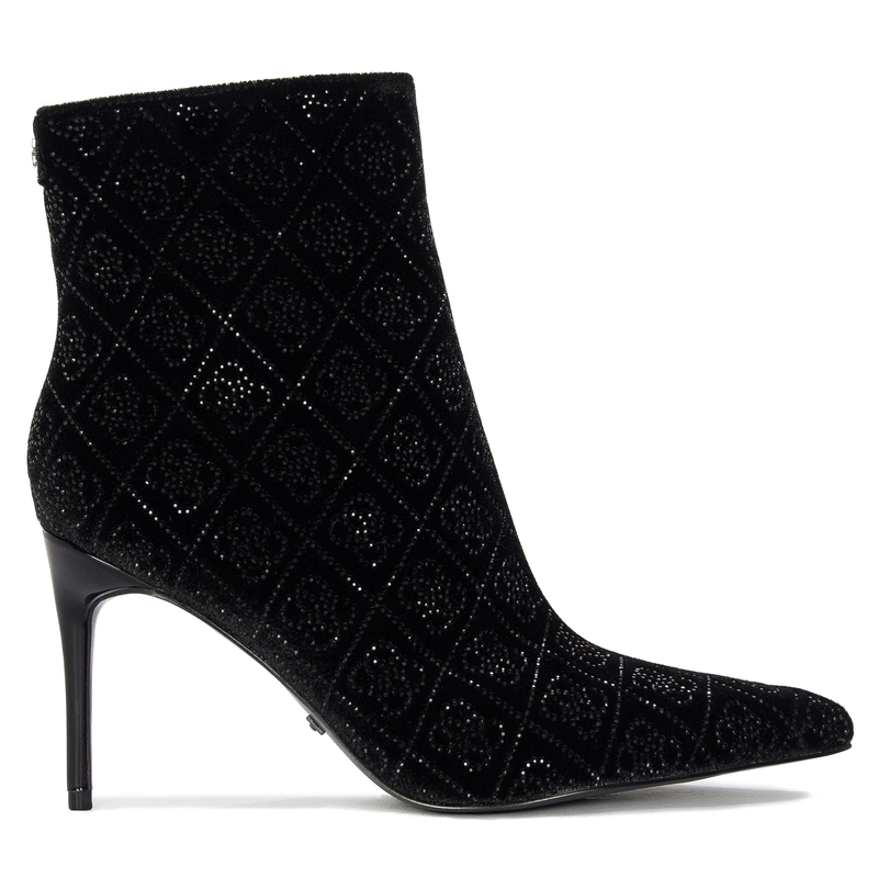 Guess welurowe botki na szpilce szpiczasty nosek czarne FL8HNFAB10 BLACK