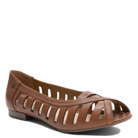 Maciejka Skórzane Baleriny Ażurowe Półbuty Peep-Toe Brązowe P7540-29/00-1