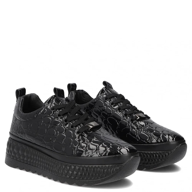 Filippo Leather Croco Platform Sneakers Black DP7284-26-BK-CR