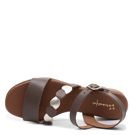 Maciejka Leather Flat Sandals With Decorative Strap Brown E7394-02/00-1