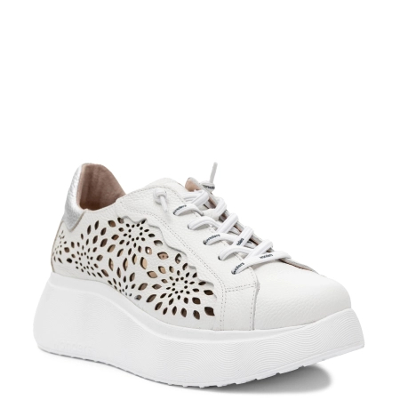 Wonders Leather Laser-Cut Platform Sneakers Women White-Silver A-3641-OFF-PLATA