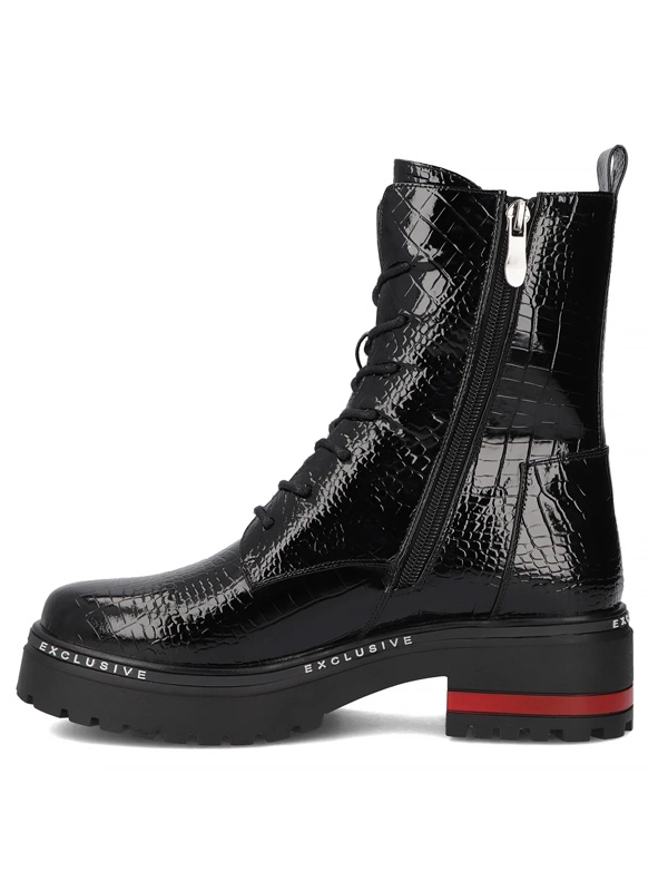 Filippo Leather Combat Boots Patent Croco Platform Black DBT4058-25-BK-RD