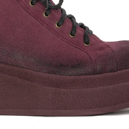 Maciejka Velour Combat Boots on Platform Burgundy 06309-23/00-8