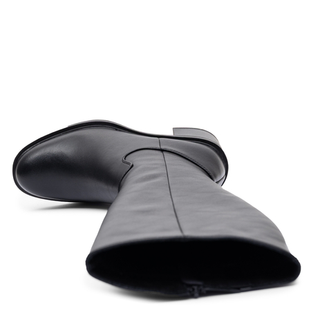 Sergio Leone Eleganckie Skórzane Kozaki Damskie Na Słupku Czarne KZ-12-S-BLK