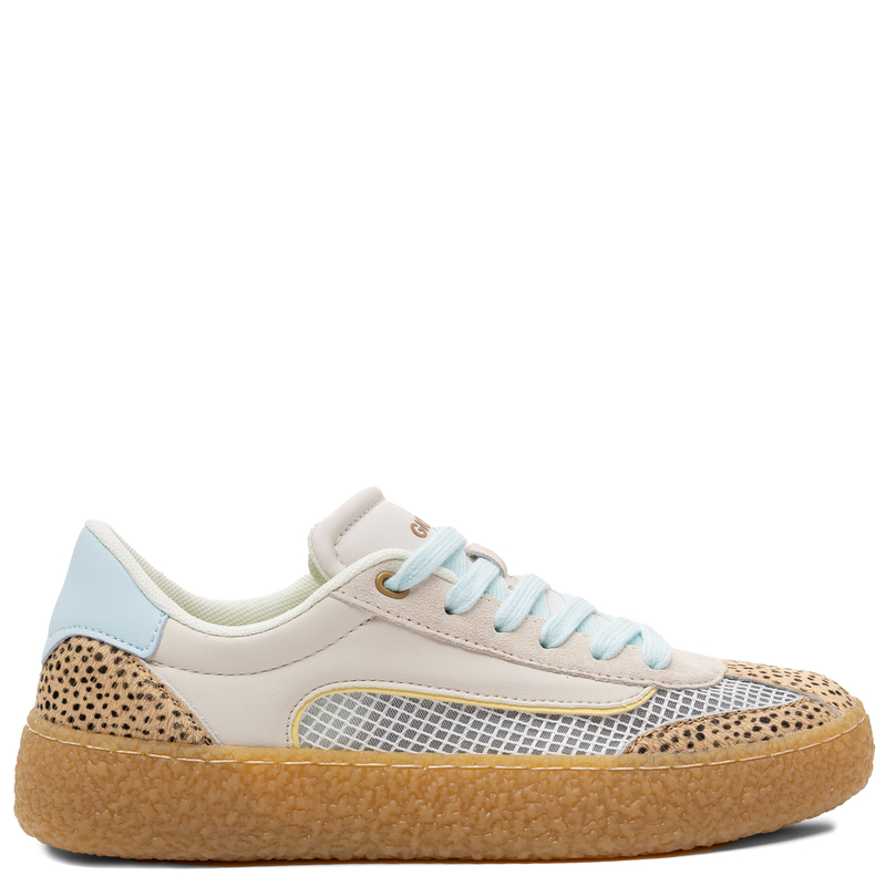 Gioseppo Leather Sneakers With Mesh Panel And Cushioned Gum Platform Beige & Baby Blue 78727-COZAD-BEIGE