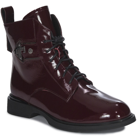 Maciejka Patent Leather Lace-Up Ankle Boots Side Zip Burgundy N3131-23/00-8