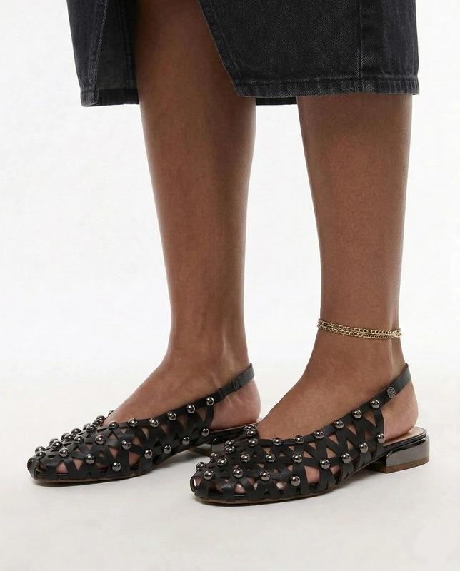 Maciejka Leather Cutout Slingback Pumps Square Toe Black K7480-01/00-0
