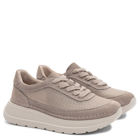 Sokolski Skórzane Materiałowe Półbuty Sneakersy na Platformie Beżowe TS-W26-241-BEIGE