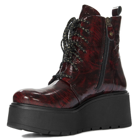 Maciejka Patent Ankle Boots Platform Burgundy 06762-23/00-6