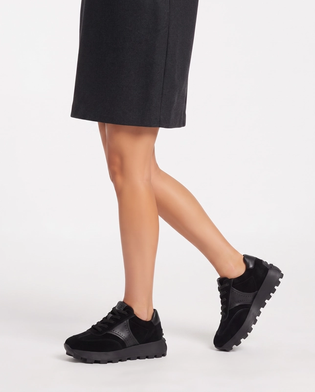 Filippo Women's Leather Sneakers Sporty Platform Black DP7976-26-BK