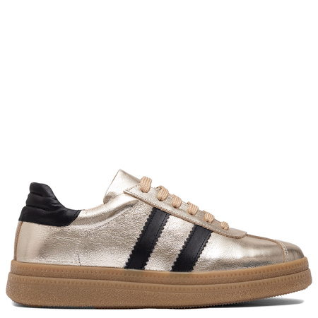 Boccato Skórzane Półbuty Sneakersy na Platformie Złote 050-71317-GOLD