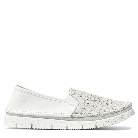 Maciejka Leather Slip-On Loafers Textured Toe White Silver 03512-70/00-0