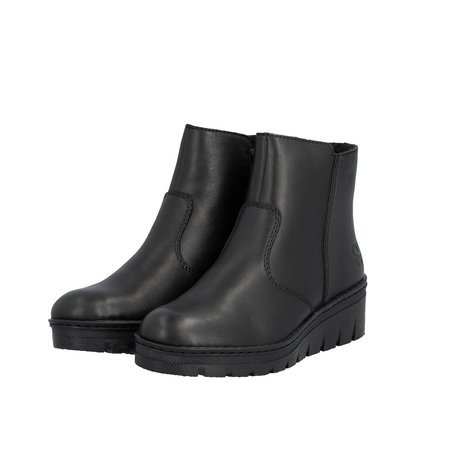 Rieker Skórzane Botki Ocieplane na Platformie Czarne X9165-01-BLACK