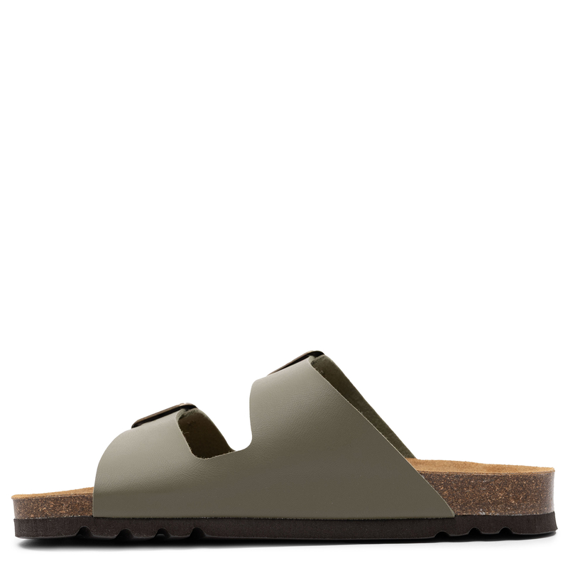 Scholl Men’s Slides Contoured Footbed Sandals Adjustable Straps Khaki F00949-1147