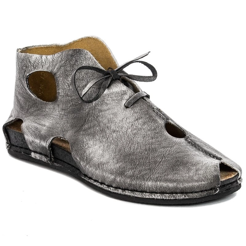 Maciejka Leather Cut-Out Lace-Up Shoes Peep-Toe Grey 03426-03/00-0