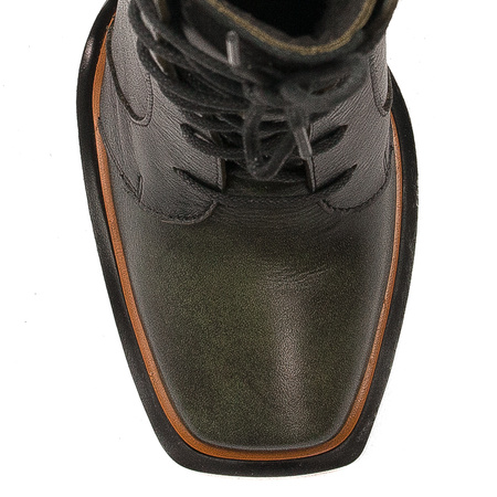 Maciejka Lace-Up Ankle Boots Block Heel Green 05667-09/00-8