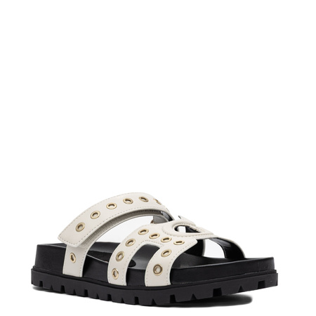 Guess Platform Slides Adjustable Strap Slides Grommet Detail Ivory-Black FLPFASELE03 IVORY