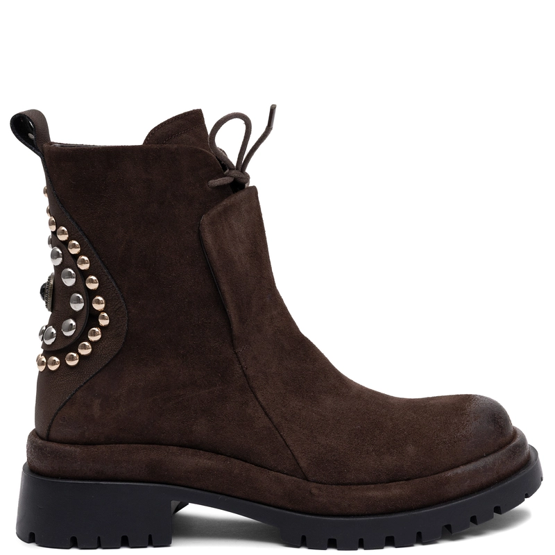 Maciejka Leather Women's Boots With Decorative Studs And Zipper Chocolate Brown K7747-02/00-7