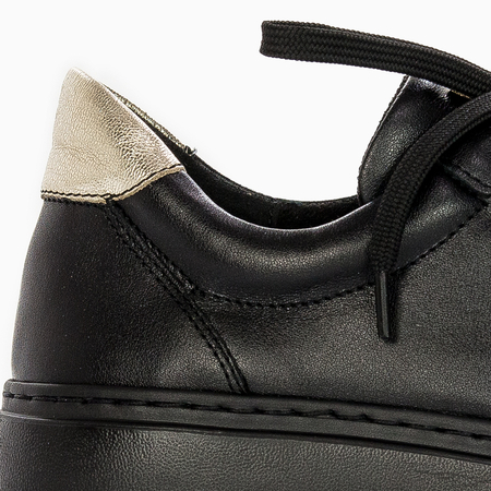 Maciejka Czarne Skórzane Sneakersy Damskie na Grubej Platformie Sznurowane 06191-01/00-8