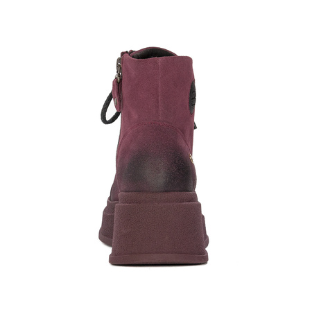 Maciejka Welurowe Trzewiki na Platformie Bordowe 06309-23/00-8