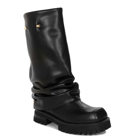 Maciejka Leather Slouchy Boots Flat Sole Black K7208-01/00-8