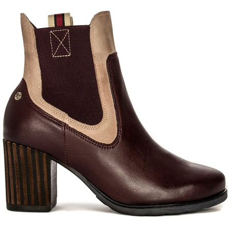 Maciejka Leather Ankle Boots Contrast Trim Burgundy 03759-23/00-3