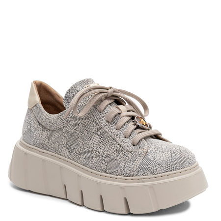 Maciejka Leather Openwork Pattern Beige Platform Sneakers 6891W-03/00-8