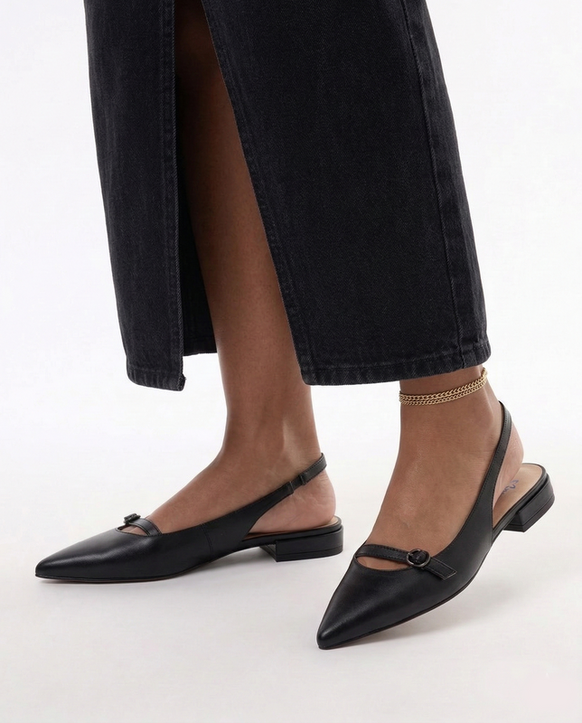 Maciejka Leather Slingback Flats Pointed-Toe Black K7449-01/00-1