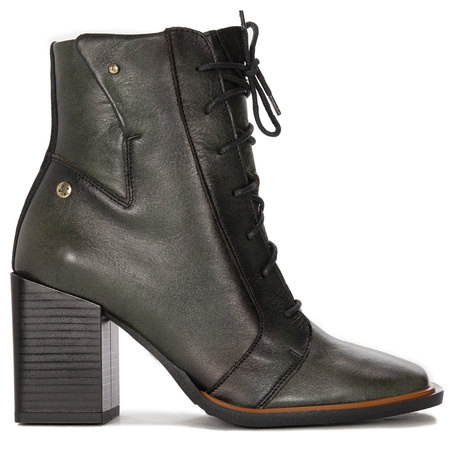Maciejka Lace-Up Ankle Boots Block Heel Green 05667-09/00-8