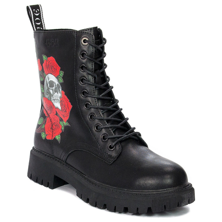 Botki GOE II2N4044 Black Print botki skórzane z czaszką Czarne