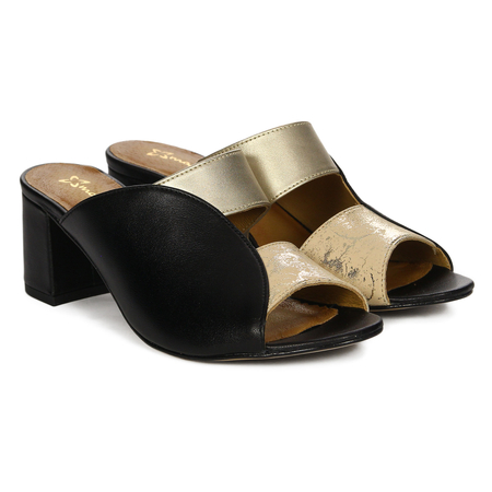Maciejka Women's Leather Flip Flops Gold Black