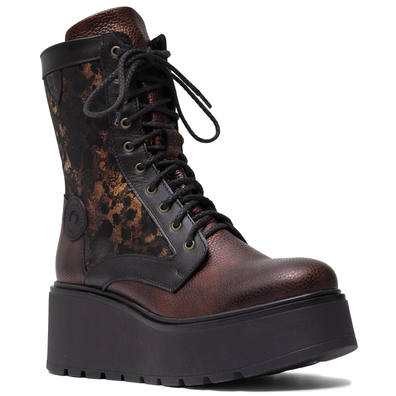 Maciejka Leather Women’s Platform Ankle Boots With Zip And Laces Brown-Black 06720-02/00-8