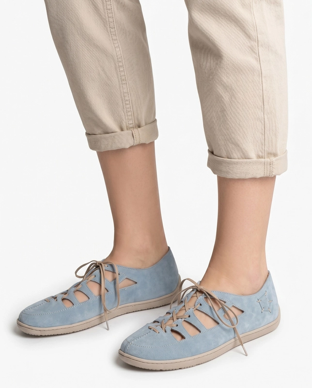 Maciejka Comfortable Openwork Women's Lace-up Suede Shoes Light Blue 06835-06/00-1