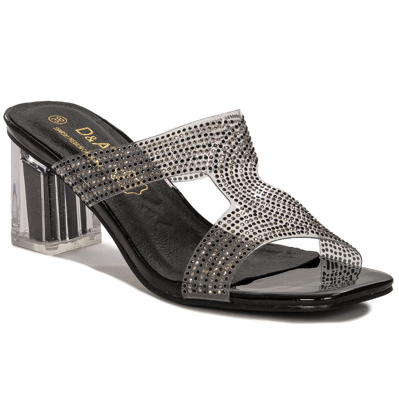 S.Barski Women's Slides Black On Heel