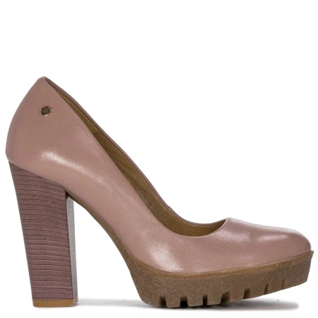 Maciejka Leather Pumps Platform Block Heel Pink Nude 02629-28/00-1