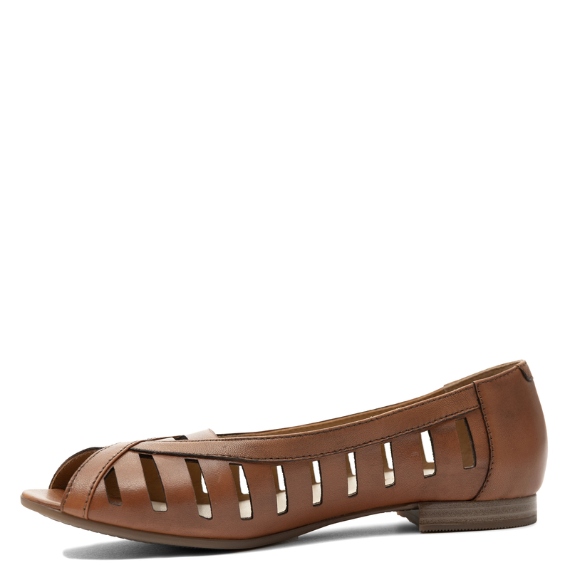 Maciejka Skórzane Baleriny Ażurowe Półbuty Peep-Toe Brązowe P7540-29/00-1