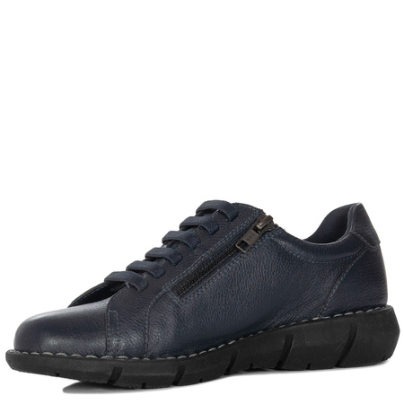 Maciejka Leather Elastic-Lace Women’s Low Shoes Dual-Zip Navy P7238-17/00-1